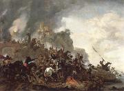 Philips Wouwerman cavalry making a sortie from a fort on a hill USA oil painting reproduction
